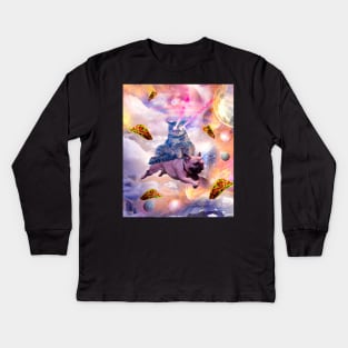 Cosmic Laser Cat Riding Unicorn Pug Kids Long Sleeve T-Shirt